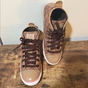 L.A.M.B. Gwen Stefani Women’s High-Top Sneakers – Brown Plaid, Size 9